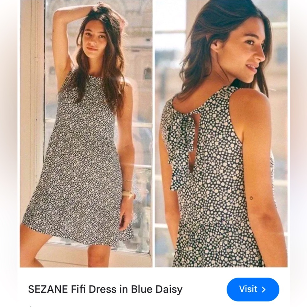 Sézane Fefe mini dress French designer flirty boho navy and white.